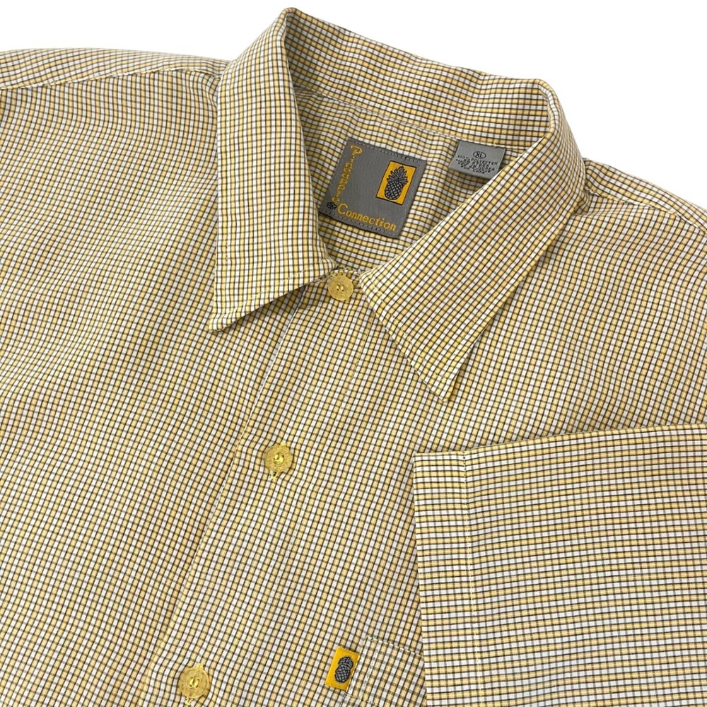 Pineapple Connection Mens Shirt XL Yellow Check Short Sleeve Button Up Casual‎